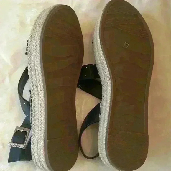 Charles by Charles David espadrilles sandals black straps tan footbed size 7.5 - Picture 2 of 2